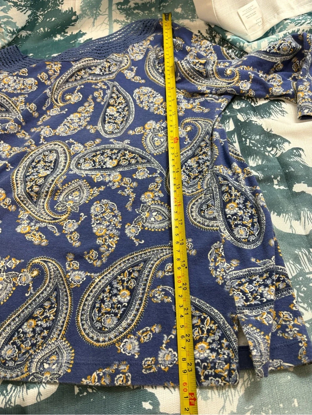 croft & barrow Blue Paisley Crochet-Neck Tunic 100%Soft Cotton! #Concert #Campus